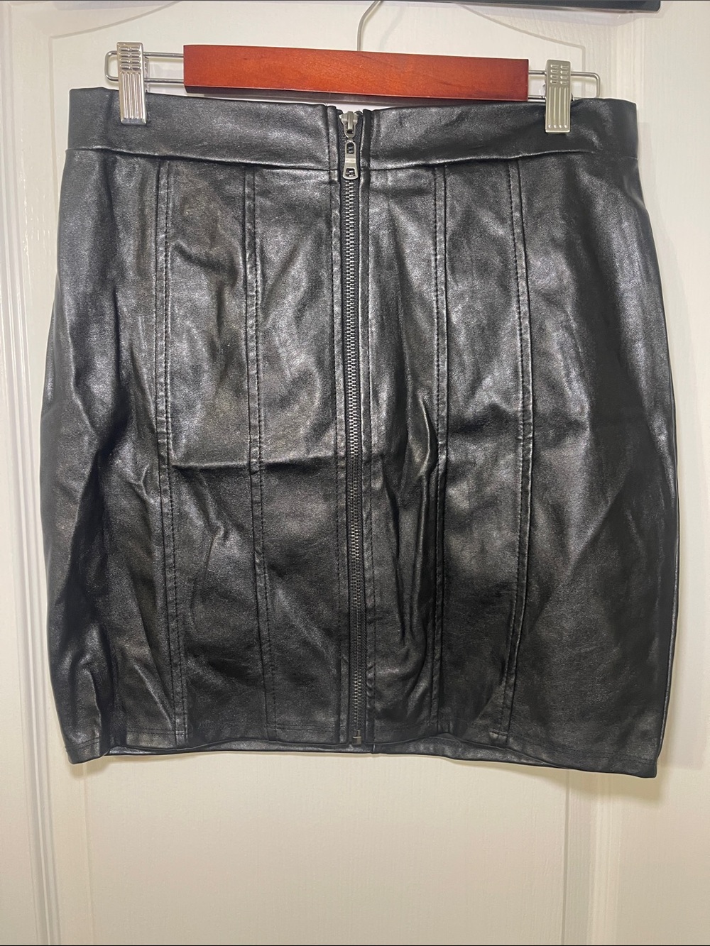 Haute Monde Black Faux Leather Zip-Front Mini Skirt